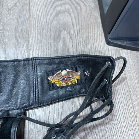 Vintage Harley Davidson Women's Black Leather Riding Chaps USA Made Size Small - Picture 8 of 13